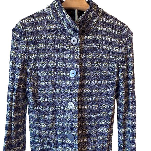 ST. JOHN Black Grey Silver Yellow Green Metallic Buttons Blazer Jacket 2 USA - Picture 2 of 12